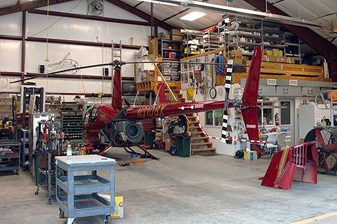 picture of R44 helicopter during routine maintenance